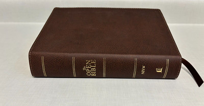The NIV Open Bible complete reference system soft brown leather 1st prt LN 2021-image