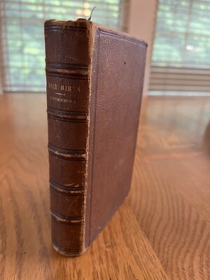 The Holy Bible References Vtg Brown Leather 1865 Antique Eyre & Spottiswoode-image