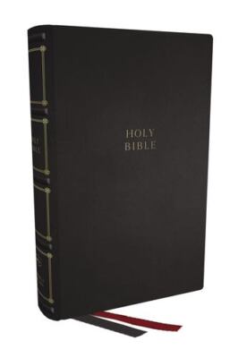 NKJV, Compact Center-Column Reference Bible, Genuine Leather, Black, Red Lett...-image