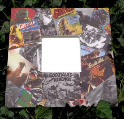 GODZILLA wall mirror, with original trading cards, one of a kind gift-image