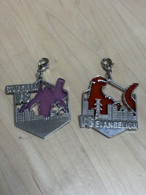 Evangelion Godzilla Shield Metal Keychain Purple Red Enamel USJ New-image