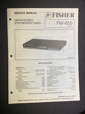 Fisher FM-855 Service AM/FM Stereo Synthesizer Tuner Original-image