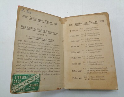 1890 Red Feller Pocket Dictionary English German 504 pages 2.75x4.25