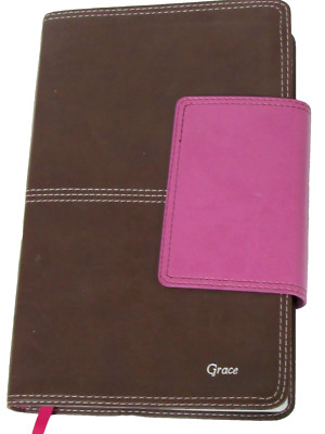 HCSB Ulta Thin Reference Bible Pink Brown Leather Touch Magnetic Flap Red Letter-image