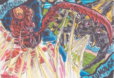 Kamacuras Vs Kumonga Son of Godzilla Original Sketch Card Set of 2 by FRANKIE B.-image