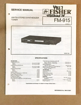 Fisher FM-915 Tuner Service Manual *Original*-image