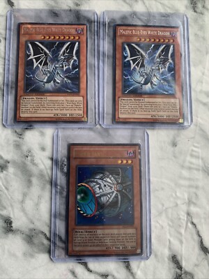 3 1996 YuGiOh Cards Malefic Blue-Eyes White dragon YMP1-EN002 X2 & Cyber jar-image