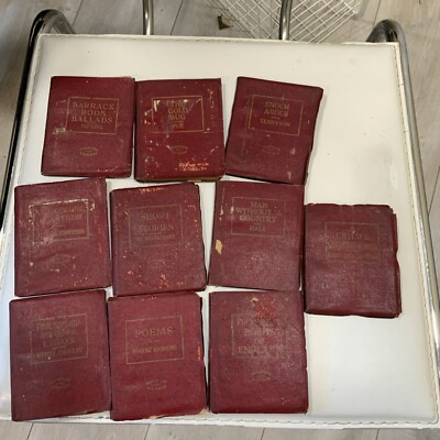 Vintage Little RED  Leather  MINIATURE Library lot of 10 Mini Books-image