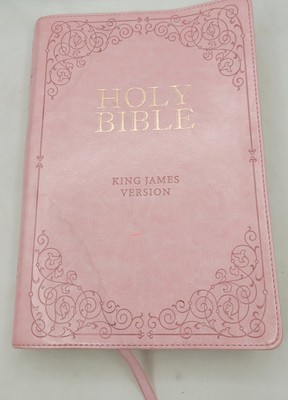 KJV Pink Faux Leather LG Print Red Letter Ed. Bible Thumb Index Gold Gilt Edges -image