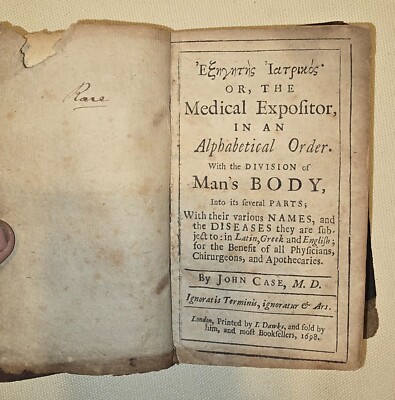 RARE 1698 Medical Expositor by John Case, M.D. – Antique Medical Reference-image