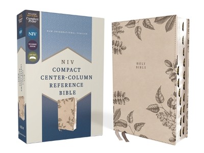 NIV, Compact Center-Column Reference Bible, Leathersoft, Stone,  (Leather Bound)-image