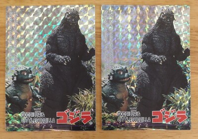 Godzilla & Little Godzilla Prism Card, #83, (Lot Of 2) Amada, Toho, 1995 -image