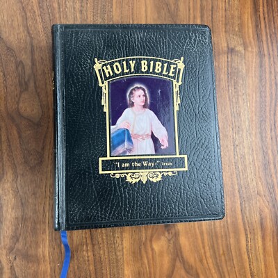 Vintage 50s Reference Holy Bible Family KJV Large Indexed Tabs Red Letter Heavy-image