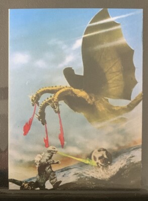 1973 vintage GODZILLA Amada Toho kaiju Card Japanese Hedorah Vs Ghidorah #27-image