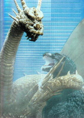 GODZILLA CHROMIUM 1996 PARALLEL HOLOCHROME STICKER # 17 GODZILLA GHIDORAH-image