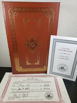 SIGNED LARRY KING Easton Press FUTURE TALK ~ Ltd #680/1300 ~ LIKE NEW +COA-image