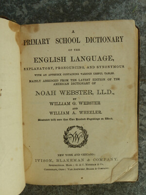 1867 Primary School Dictionary-Leather & Board-Illustrated-Washington GA Store-image