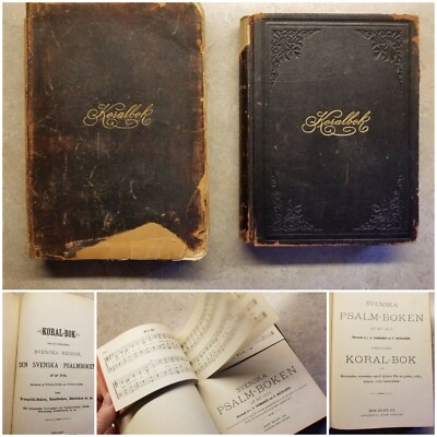 2 Antique KORALBOK Books 1884 & 1901 - Divided pages Swedish ?? Song & Text-image