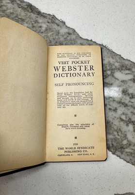 1934 Vintage Vest Webster Dictionary New Census Edition Pocket Edition Self Pron-image
