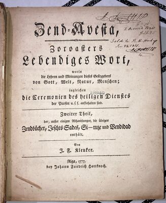 Anhang Zum Zend-Avesta, Johann Friedrich Kleufer, 1777, 1781, 1783 -3 Vols. RARE-image