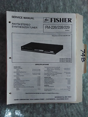 Fisher FM-226 228 229 service manual original repair book stereo tuner radio-image