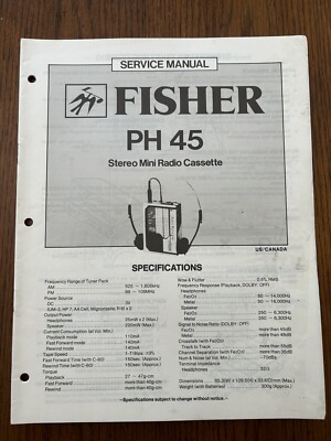 Fisher PH 45 Stereo Mini Radio Cassette Walkman Service Manual OEM Vintage-image