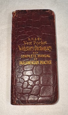 Antique 1893 Webster Dictionary Vest Pocket Self-Pronouncing Black Leather Bound-image
