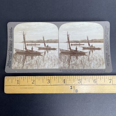 Antique 1904 Japanese Fisherman In Yokohama Japan Stereoview TREADWELL P901-image