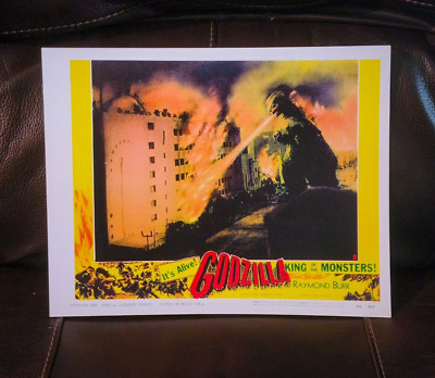 REPRINT 1954 ORIGINAL GODZILLA LEAVES TOKYO IN FLAMES 11X14 LOBBY CARD-image