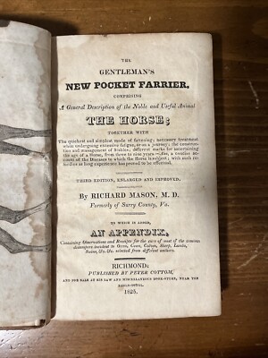 1825 Gentleman’s New Pocket Farrier; The Horse; Mason; Richmond Virginia -image