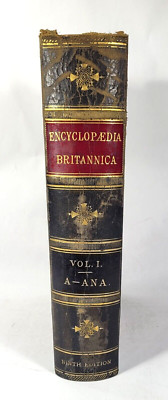 Encyclopedia Britannica 9th Ed Vol 1 A-ANA Scribner's 1878 Quarter Leather Bound-image