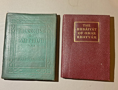 Lot of 2 Mini Leather Books Khayyam Rubaiyat Tennyson Coming of Arthur-image