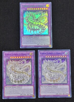 3 x YuGiOh Purple Green Blue Cyber Eternity Dragon LDS2-EN033 1st Edition Ultra-image