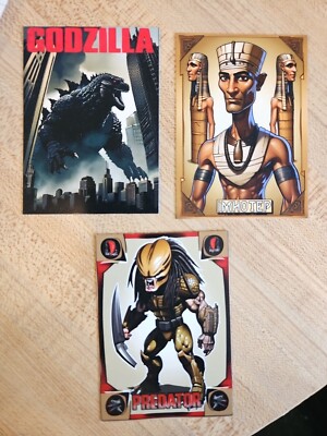Caricatures Of Horror Custom Card - Set Of 3 - Predator, Godzilla, Imhotep-image