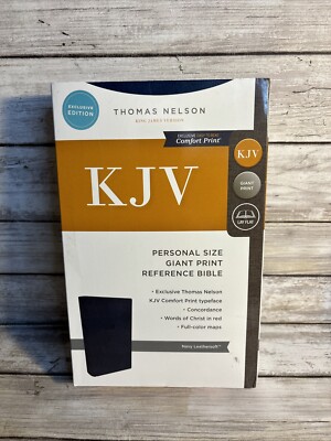 New KJV Personal Size Giant Print Reference Bible Thomas Nelson Navy Leathersoft-image