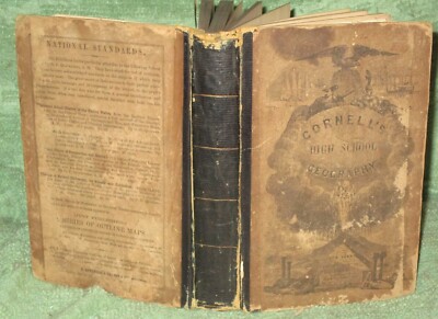 Antique 1862 CORNELL'S HIGH SCHOOL GEOPGRAPHY Leather Engraved Illustrations-image