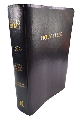 VTG Black Leatherette Mint 1982 Thomas Nelson Bible Words of Christ in Red-image