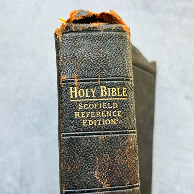 Holy Bible Scofield Reference Edition Antique Leather Bible 1917 As Is-image
