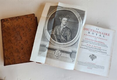 1748 FRENCH ENGLISH DICTIONARY antique 2 VOLUMES-image