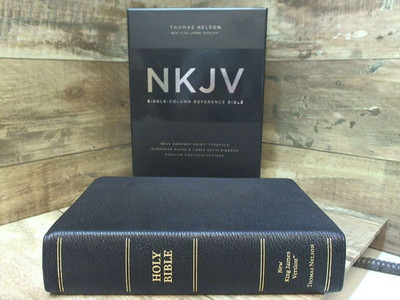NKJV, Single-Column Reference Bible, Premium Goatskin Leather, Black, Premier Co-image