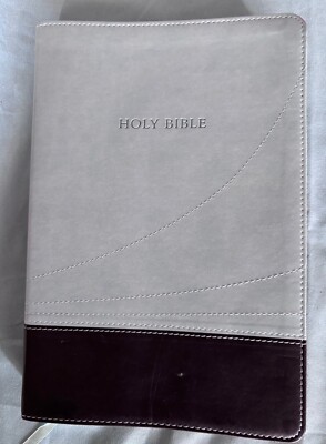 Holy Bible New Living Translation Thinline Reference Black/Grey Leather, Silver-image