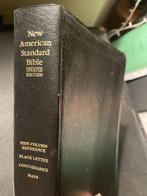 NASB Bible Updated NAS SIDE-COLUMN REFERENCE BLACK BONDED LEATHER 1995 Lockman-image