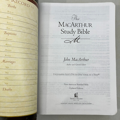 NASB John MacArthur Study Bible Leathersoft Feel Brown & Red Updated Edition VGC-image