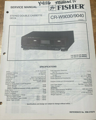 FISHER CR-W9030 9040 STEREO DOUBLE CASSETTE DECK ORIGINAL SERVICE REPAIR MANUAL -image