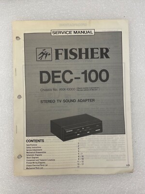Original Fisher DEC-100 Stereo TV Adapter Remote Control Service Repair Manual 2-image