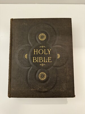 1892 Holy Bible self pronouncing edition leather cover KJV Red Letter reference-image