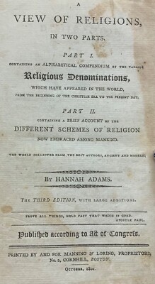1801 Hannah Adams View of Religions: Unbiased Compendium of Denominations-image
