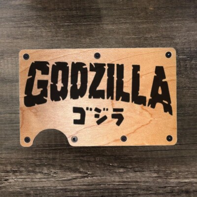 Wood Wallet Minimalist Laser Engraved with Godzilla-image