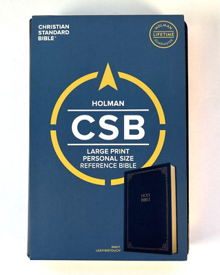 Holman CSB Large Print Holy Bible Navy Blue Leather Touch NEW-image
