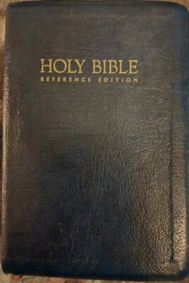 Holy Bible reference BLACK/green leather cover Nielsen KJV WELL LOVED-image